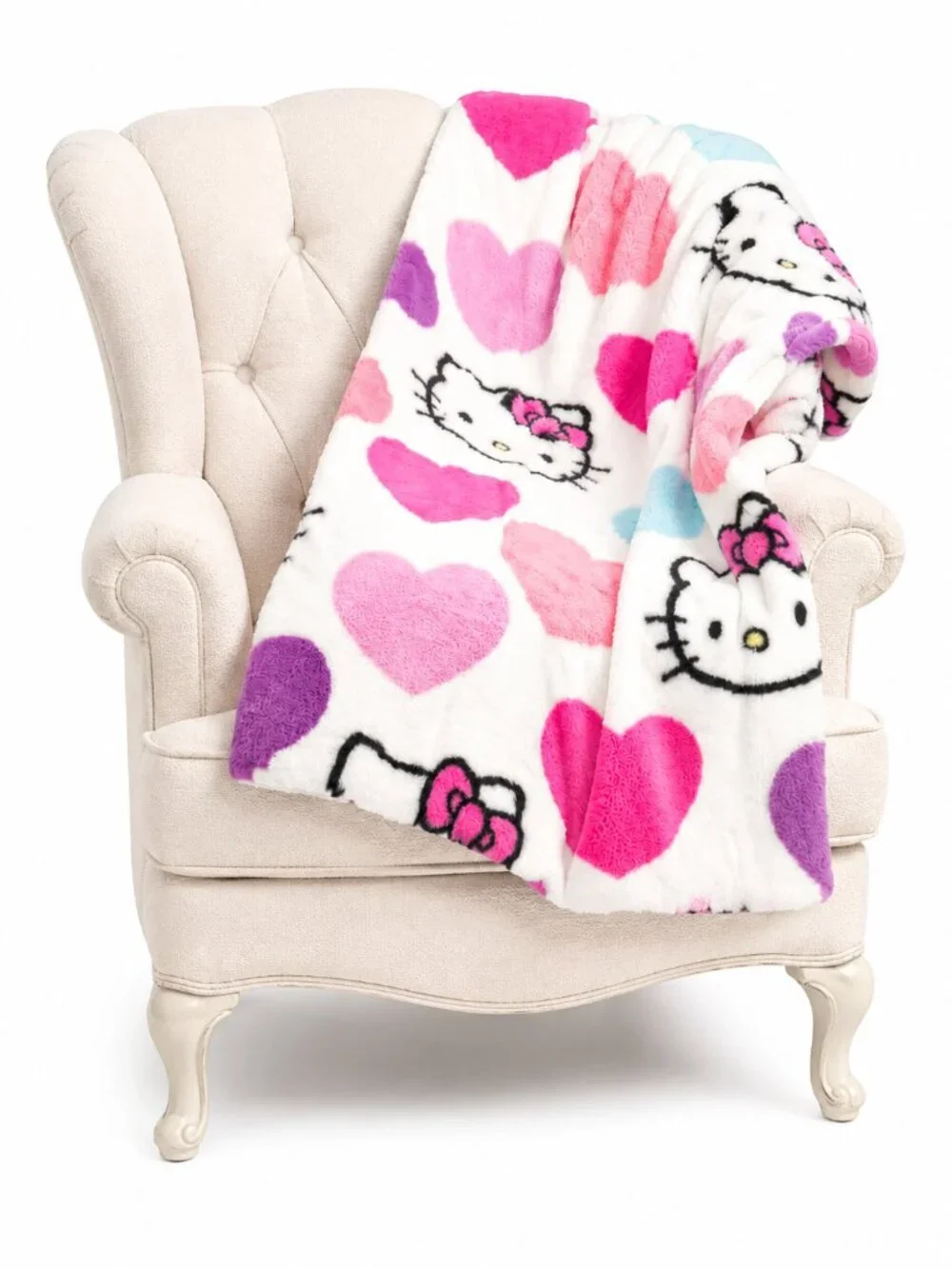 Hello Kitty Lots of Hearts Faux Fur Throw Blanket Pink Purple Plush Soft New